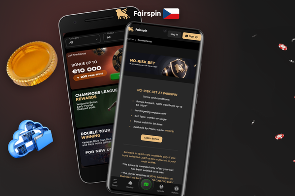 Čtyři vklady uvítacího balíčku Fairspin Casino s procentuálním dorovnáním