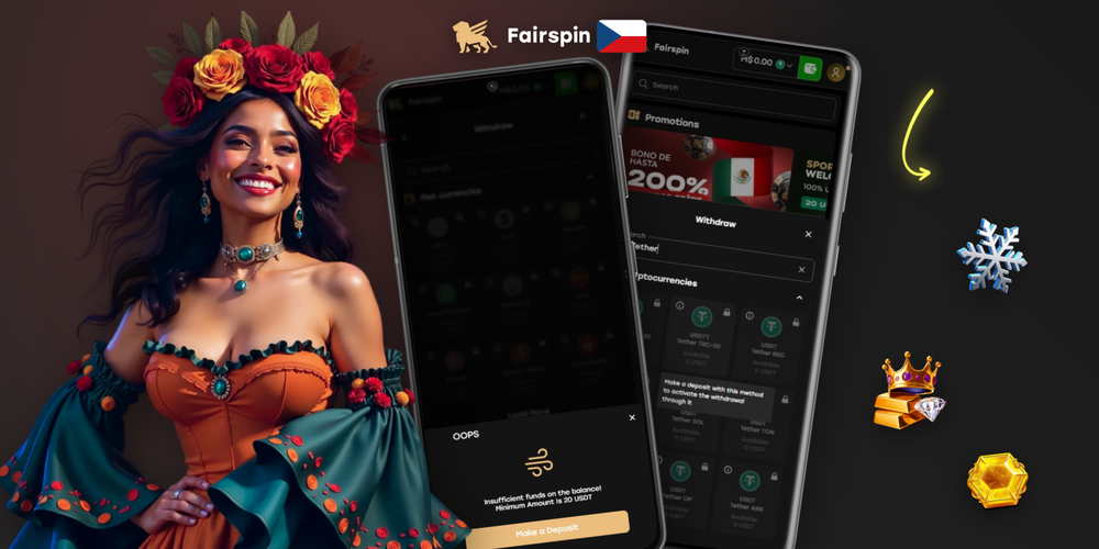 Přehled limitů výběru peněz v Fairspin Casino – grafy s CZK, BTC a USDT